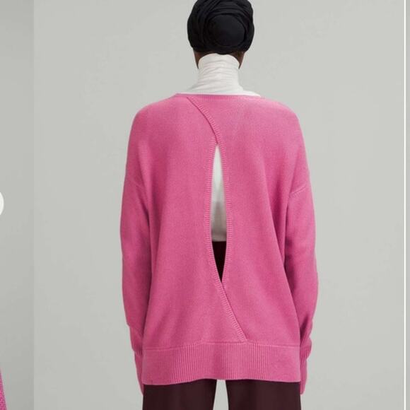 Lululemon Size 10 CASHMERE Blend Cashlu Crossover Back Sweater Pink Blossom - Picture 1 of 11